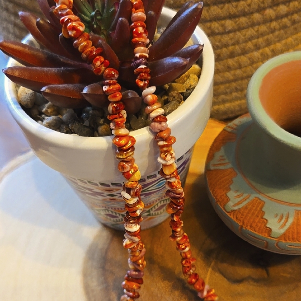 Orange and Red Spiny Oyster Shell necklace.